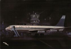 El Al Boeing 707 Intercontinental at Airport at Night Postcard