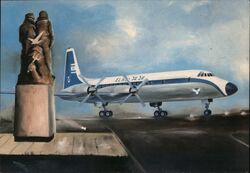 El Al Bristol Britannia 313 at Airport with Statue Postcard