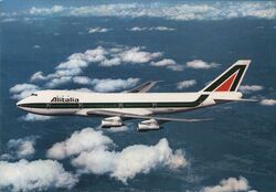 Alitalia Boeing 747-200 Jet Airplane in Flight Postcard