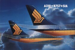 Singapore Airlines A310 & B757 Airplanes Postcard