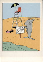 Shark Writing "No Lifeguard on Duty" Sign Cartoons Leigh Rubin Postcard Postcard Postcard