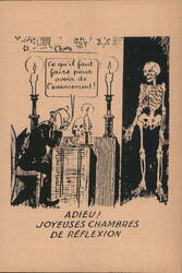 French WWI Anti-Masonic Postcard - Skeleton, Skull, Candles Postcard