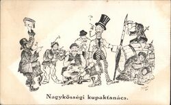 Nagykösségi kupaktanács. Hungarian Political Cartoon Postcard Hungary Judaica Miville Postcard Postcard