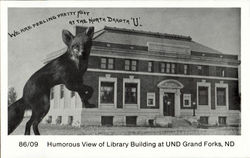 Humorous View Of Library Building At Und Grand Forks Postcard