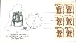 1975 13c Proclaim Liberty Throughout the Land Block of Stamps FDC First Day Cover