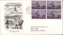 1954 3c Nebraska Territory Centennial Block of Stamps First Day Cover First Day Cover