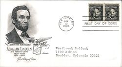 1965 4c Abraham Lincoln Prominent American Block of Stamps FDC First Day Cover