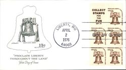 1976 13c Proclaim Liberty Throughout the Land Block of Four Stamps First Day Cover First Day Cover