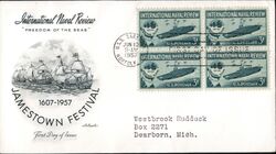 1957 3c International Naval Review Block of 4 Stamps FDC First Day Cover