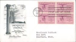 1957 3c American Institute of Architects Centennial Block of 4 Stamps First Day Cover First Day Cover