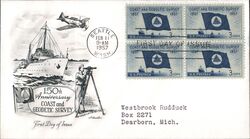 1957 3c Coast and Geodetic Survey Block of 4 Stamps First Day Cover First Day Cover