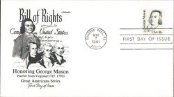 1981 18c George Mason Great Americans Series First Day Cover First Day Cover