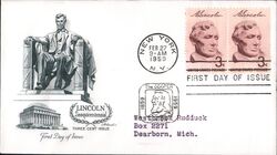 1959 3c Lincoln Sesquicentennial First Day Cover Block of Stamps First Day Cover