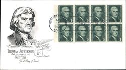 1963 1c Thomas Jefferson Block of Stamps First Day Cover First Day Cover