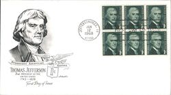 1968 1c Thomas Jefferson Block of Four First Day Cover First Day Cover