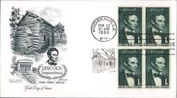 1959 1c Lincoln Sesquicentennial Block of Four First Day Cover First Day Cover