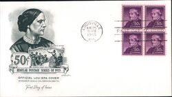 1955 50c Susan B. Anthony Block of 4 Stamps First Day Cover First Day Cover