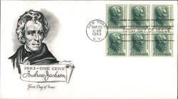 1963 1c Andrew Jackson Block of Stamps First Day Cover First Day Cover