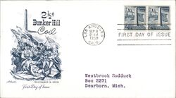 1959 2 1/2c Bunker Hill Block of Stamps First Day Cover First Day Cover