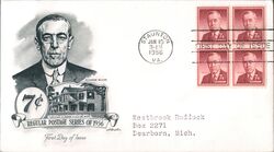 1956 7c Woodrow Wilson Block of Four First Day Cover First Day Cover