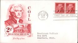 1954 2c Monticello Coil Regular Postage First Day Cover First Day Cover