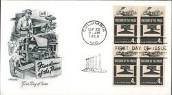 1958 4c Freedom of the Press Block of Four First Day Cover First Day Cover