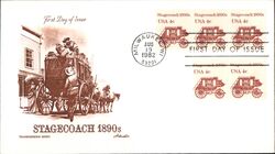 1982 4c Stagecoach 1890s Block of Stamps FDC First Day Cover