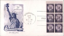 1954 3c Statue of Liberty Block of Stamps First Day Cover First Day Cover