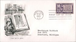 1952 3c Gutenberg Bible 500th Anniversary First Day Cover First Day Cover