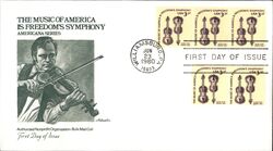 1980 3.5c Freedom's Symphony Block of 4 Stamps FDC First Day Cover