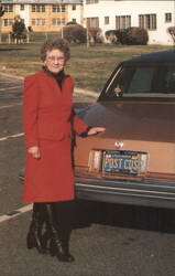 Coralie Dixon Sparre with Cadillac, POST CDS License Plate Postcard