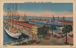 Municipal Piers, San Diego, California - Linen Postcard Postcard