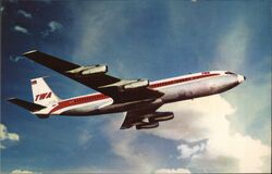 TWA SuperJet Boeing 707 in Flight Aircraft Postcard Postcard Postcard