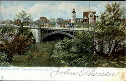 Lighthouse And Bridge S, Lake Park Milwaukee, WI Postcard Postcard