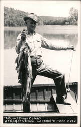 Man with Large Fish Catch, Rogers Dock, LaFollette Tennessee Postcard Postcard Postcard