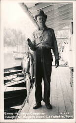 Man w/String of Walleye Crappie Fish, Rogers Dock, LaFollette Tennessee Postcard Postcard Postcard