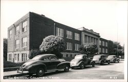 Columbia, Tenn. High School with Cars Postcard