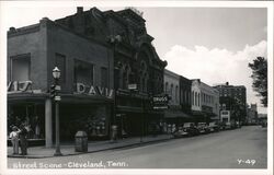 Street Scene - Davis, Central Drugs, Cleveland Tennessee Postcard Postcard Postcard