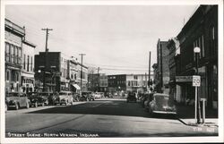 North Vernon IN Street Scene Vintage 1940s Cars Republic HQ Postcard