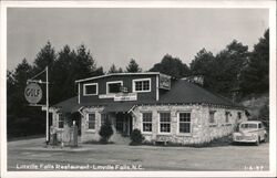 Linville Falls Restaurant, Gulf Gas Station, & 1940s Ford Postcard