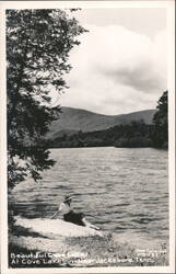 Woman fishing at Cove Lake, Cove Lake Inn, Jacksboro Tennessee Postcard Postcard Postcard