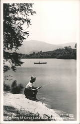 Woman Fishing at Cove Lake, Near Jacksboro, Tennessee Postcard Postcard Postcard