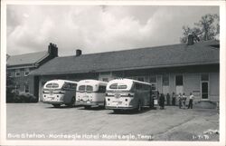 Bus Station & Monteagle Hotel, Buses, Passengers Postcard