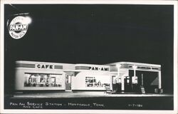 Pan Am Service Station and Cafe Night View Monteagle TN Postcard