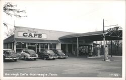 Harvey's Cafe and Bennett's Service Station Postcard