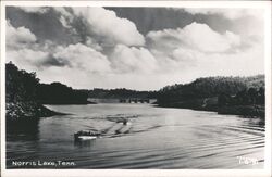 Norris Lake with TVA Dam and Motorboat - Tennessee Postcard Postcard Postcard