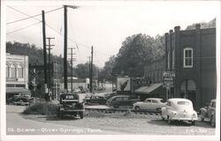 Oliver Springs, TN Street Scene with Reeves Cafe and Railroad Crossing Tennessee Postcard Postcard Postcard