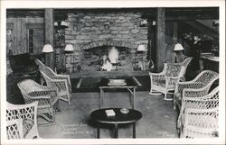 Fryemont Inn Lounge Interior, Fireplace, Wicker Furniture Bryson City, NC Postcard Postcard Postcard