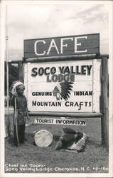 Soco Valley Lodge Sign, Chief Ike Tooni, Cherokee NC North Carolina Native Americana Postcard Postcard Postcard