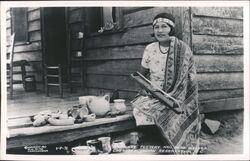 Cherokee Woman with Pottery and Beadwork - NC Reservation Postcard